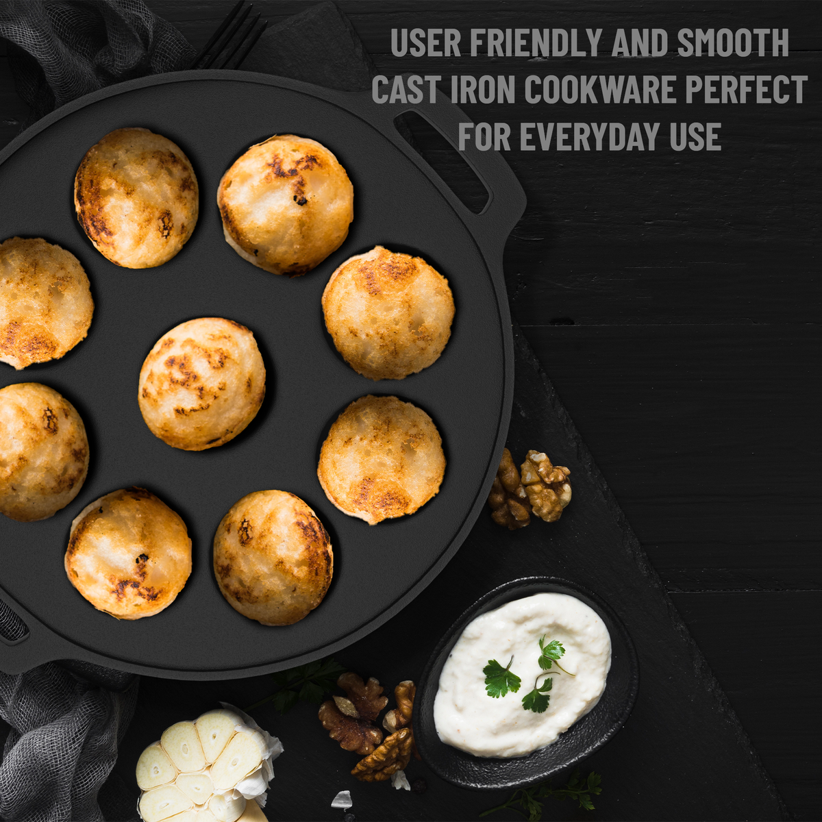 9 Pit Pre-Seasoned Cast Iron Paniyaram Pan