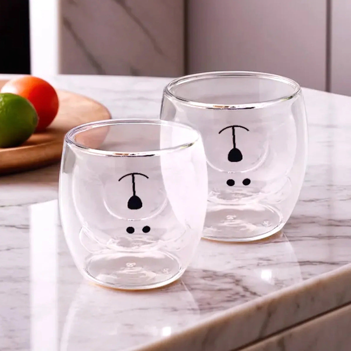 Cute Teddy Bear Double Walled Borosilicate Glass Mug Set of 2 (250 ml), Pink