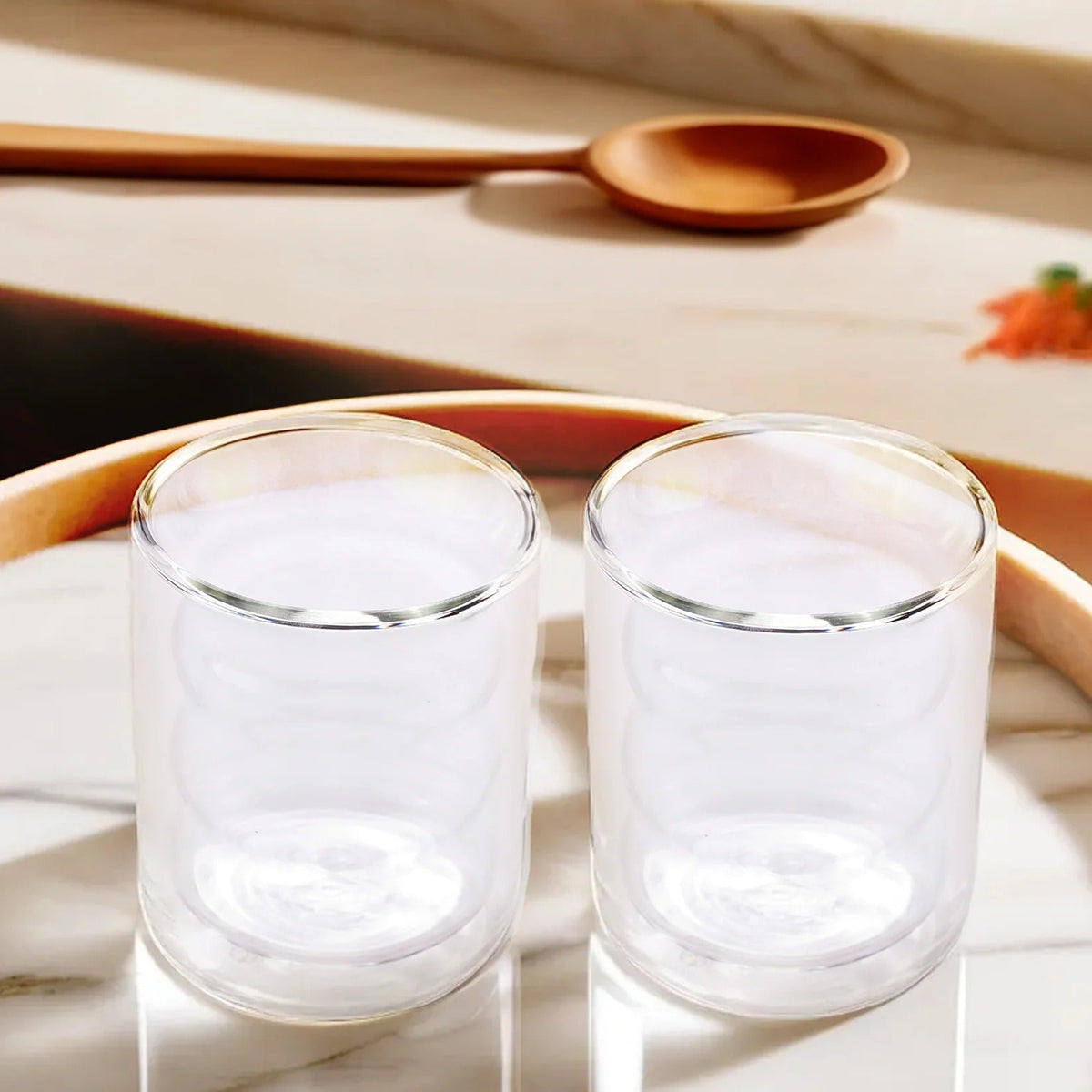 Double Wall Borosilicate Glass Coffee Mugs Set of 2 (200 ml), Curvy, Transparent