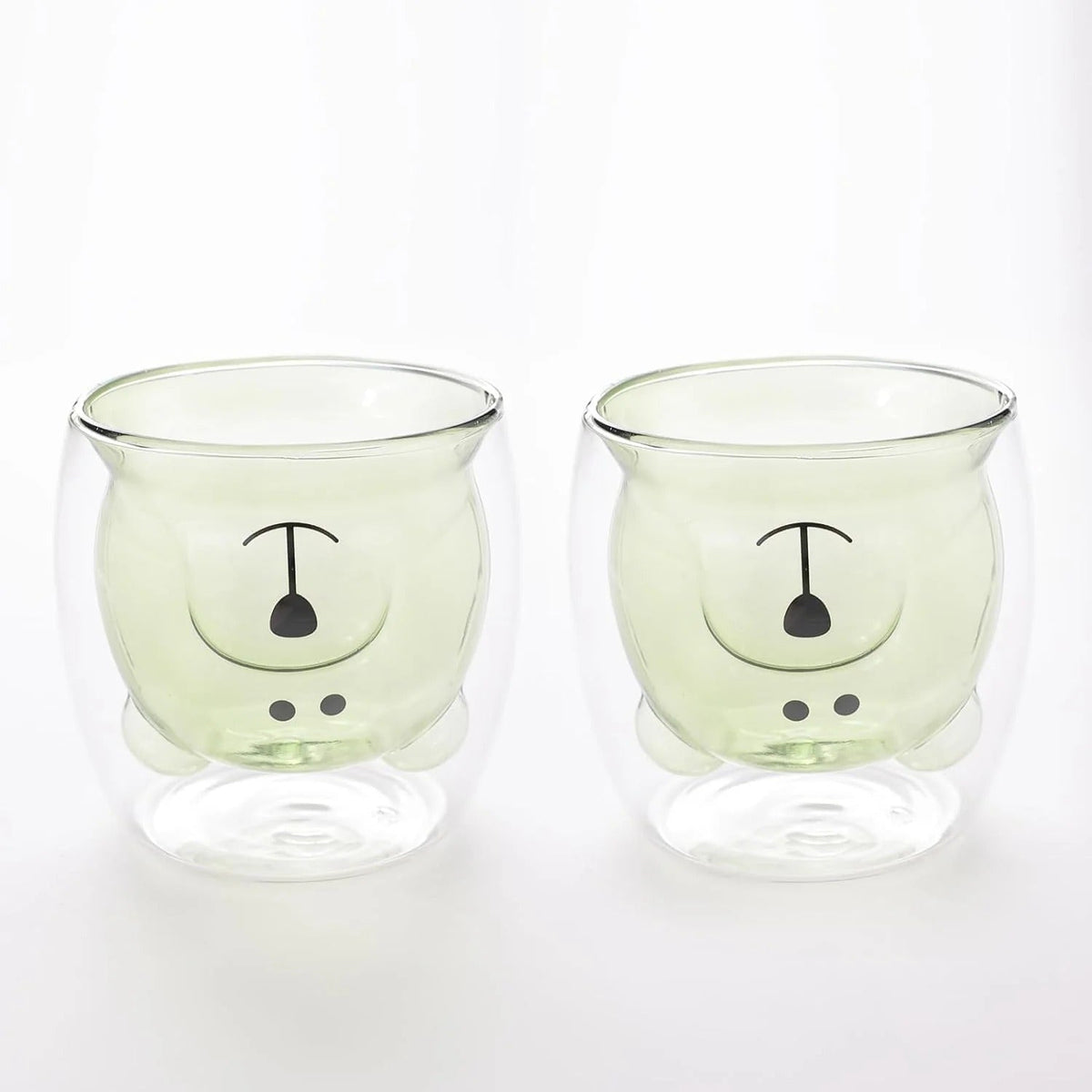 6 Pcs Cute Teddy Bear Borosilicate Double Wall Glass Cups 250 ml, Pack of 3, Green