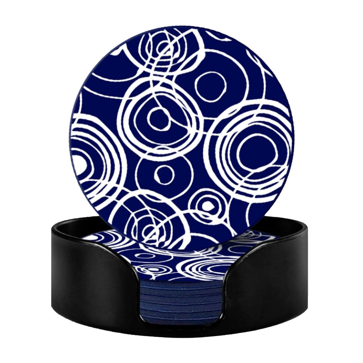 Silicone Coaster Set of 6 10 cm with Plastic Holder Dining Table Navy White Unique Design