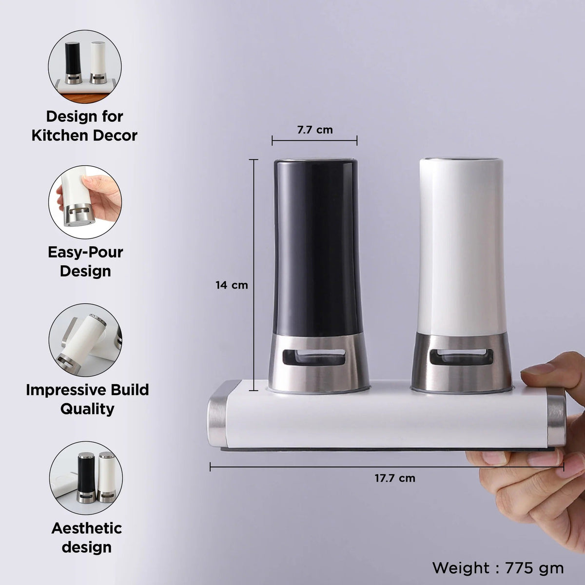Salt and Pepper Container 60 ml Magnetic Base Salt Pepper Sprinkler Dining Table Black White