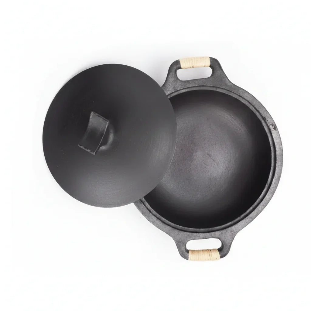 Kadai Manipur Longpi Black Pottery with Wooden Handles