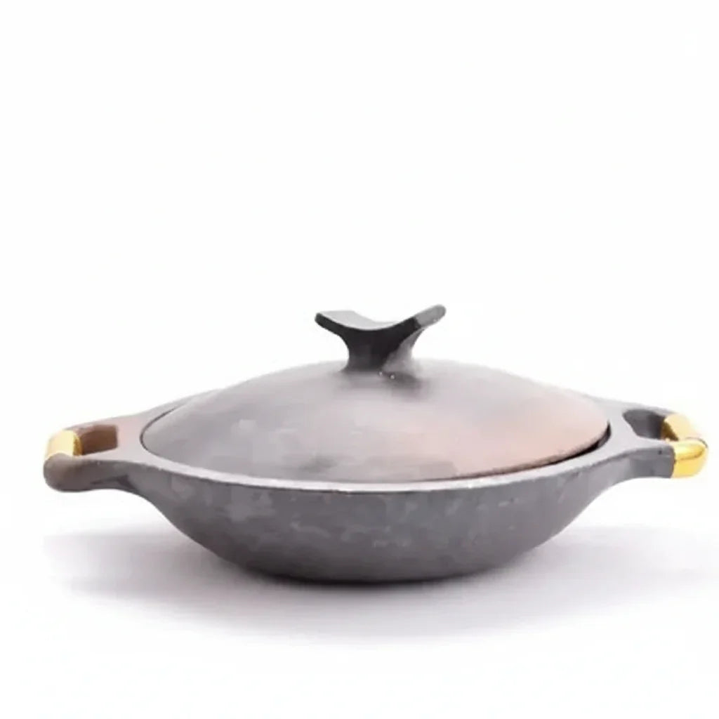 Kadai Manipur Longpi Black Pottery with Wooden Handles