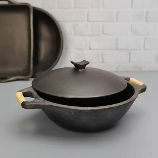 Kadai Manipur Longpi Black Pottery with Wooden Handles