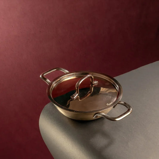 Kansa Tulsi Kadai with Heat Resistant Handles Handcrafted Bronze Cookware - 1.75 L