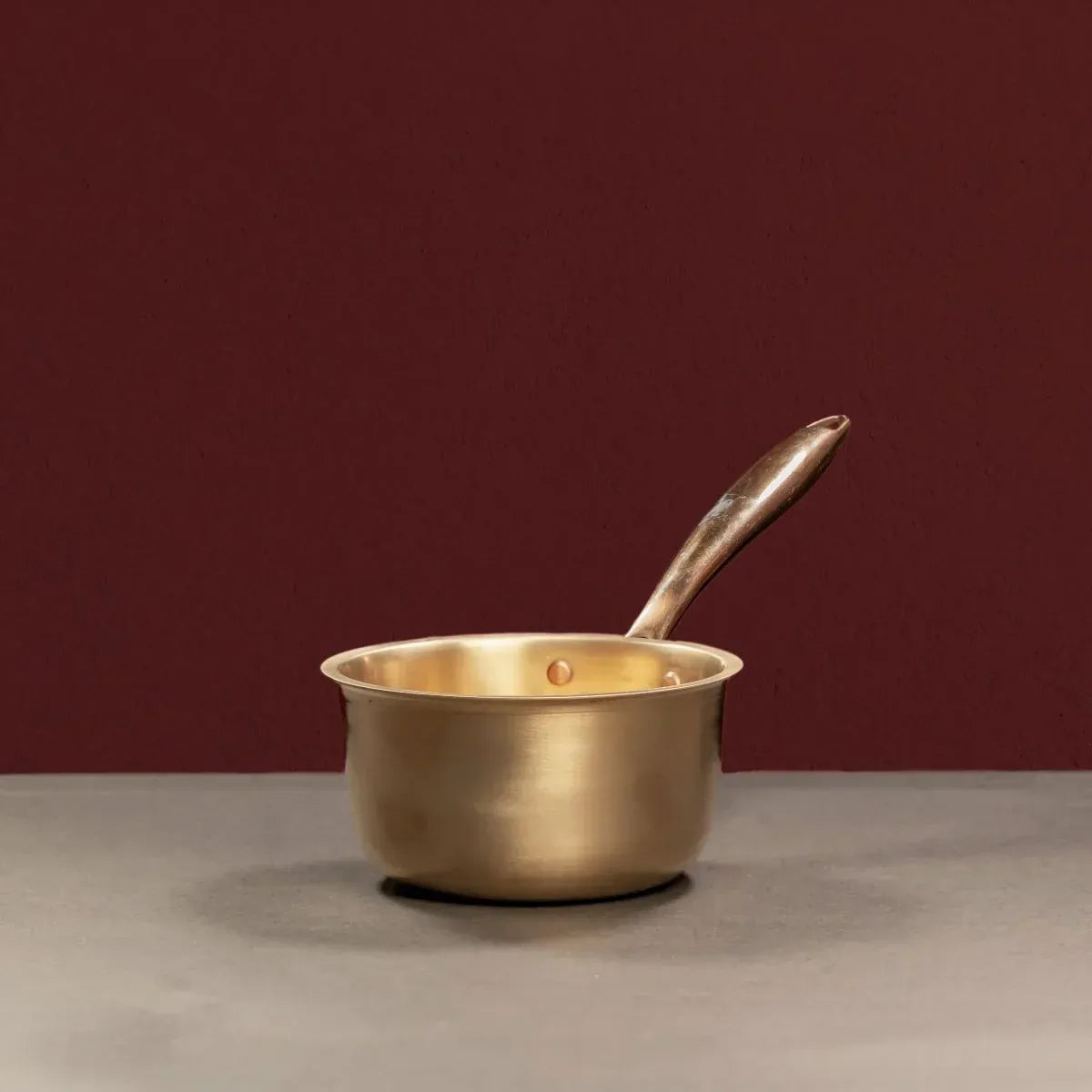 Kansa Tulsi Sauce Pan with Heat Resistant Handle Handcrafted Bronze