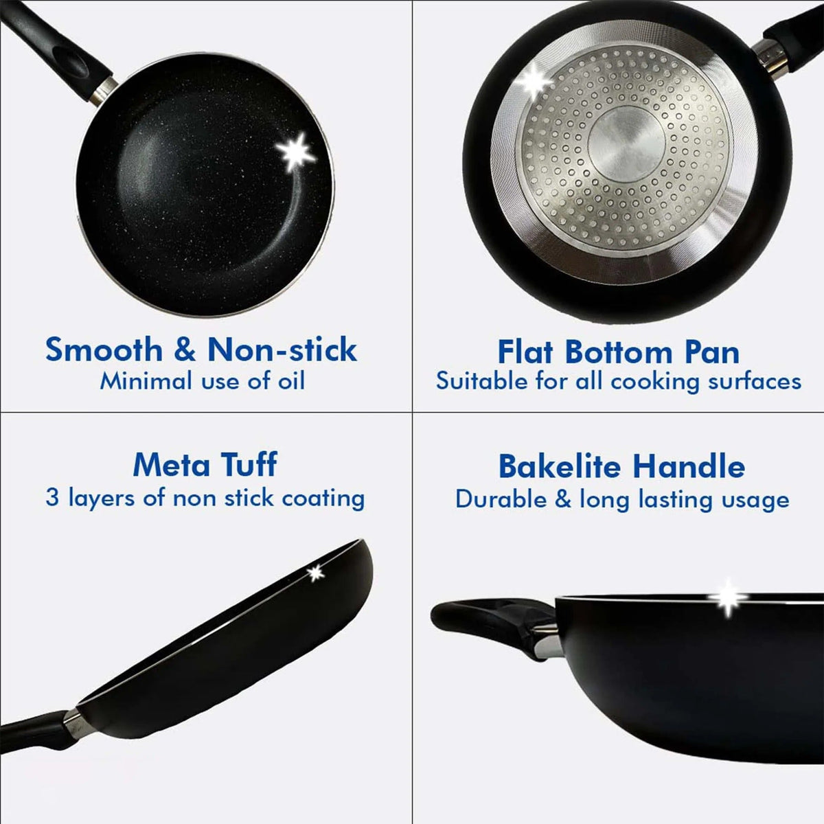 Non-Stick Cookware Set with Lid 3 Pieces Black Stove Induction
