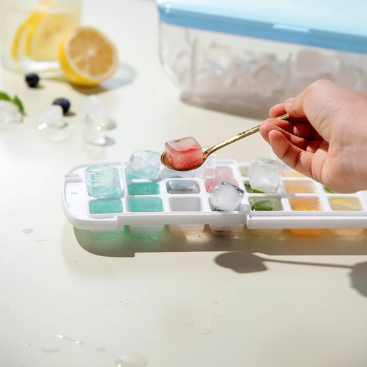 Ice Cube Trays with Scoop, 24 Compartments, BPA Free, Blue