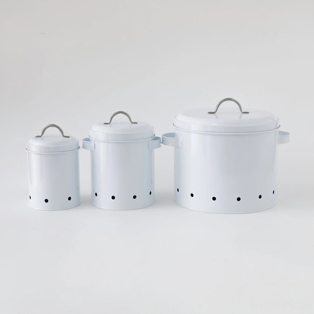 Metal Vegetable Storage Basket, Potato Onion Garlic, Set of 3, White Beige