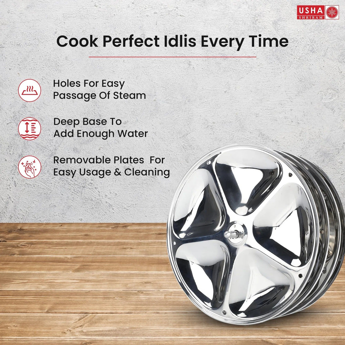 Stainless Steel Idli Maker 3 Plates 15 Idlis Removable Bakelite Handle