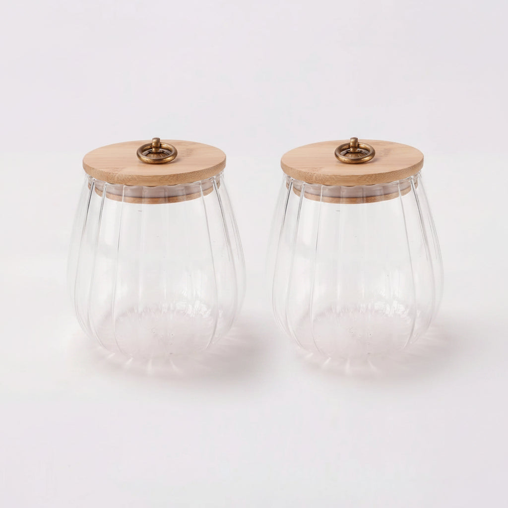 Borosilicate Glass Jar with Bamboo Lid, Set of 2, 635 ml, Airtight, Transparent