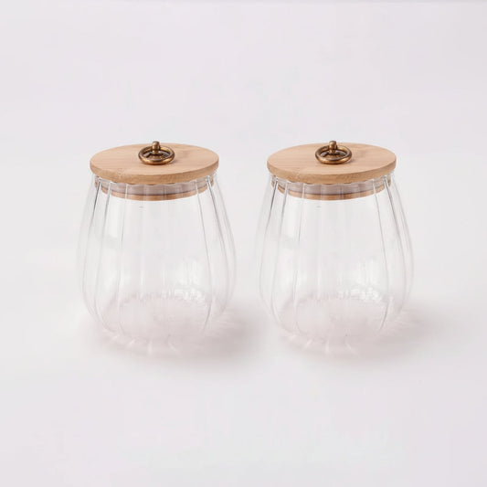 Borosilicate Glass Jar with Bamboo Lid, Set of 2, 635 ml, Airtight, Transparent