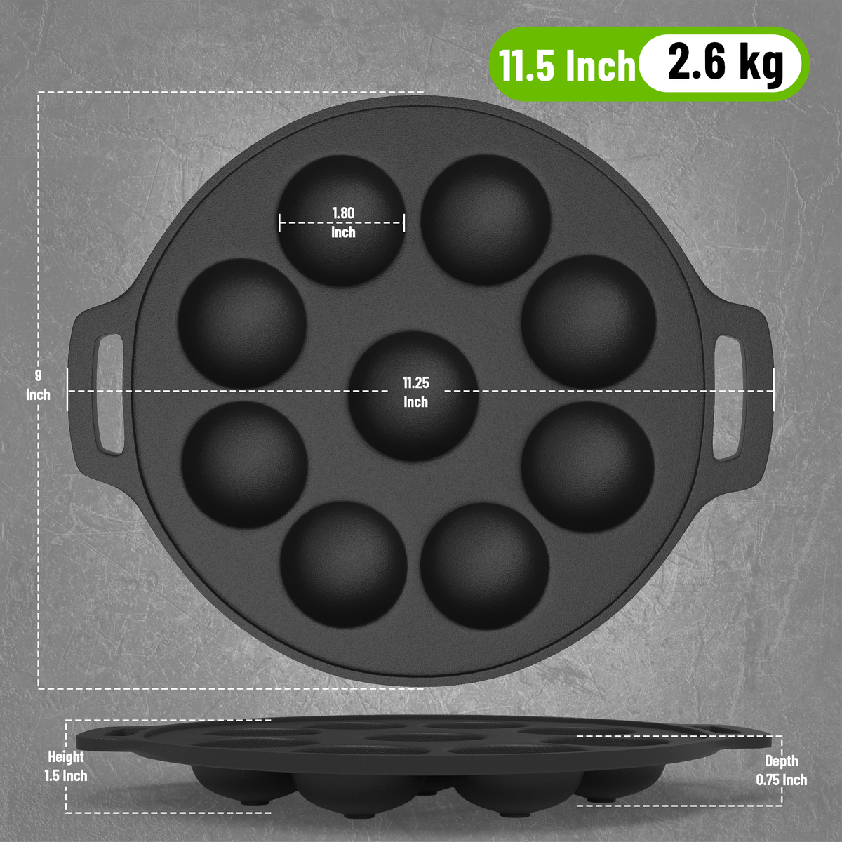 9 Pit Pre-Seasoned Cast Iron Paniyaram Pan