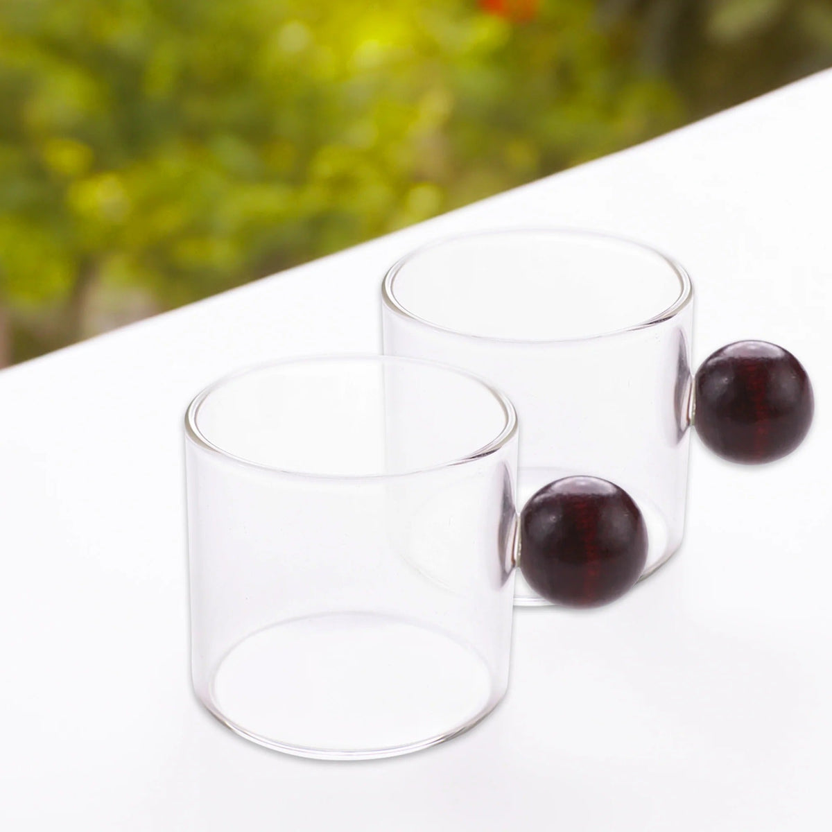 Pack of 2: Borosilicate Glass Coffee Mugs with Wooden Handle, 120 ml, Transparent