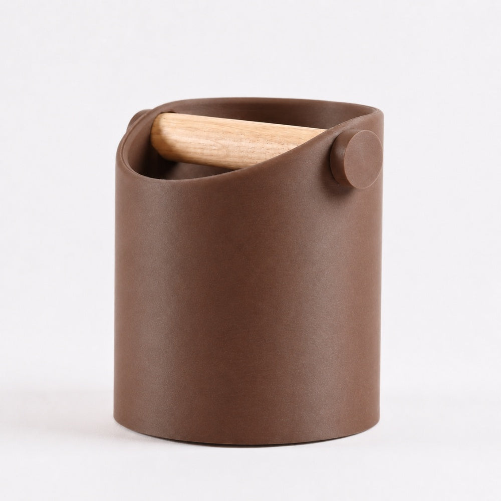 Minimalist Espresso Knock Box with Oak Bar Matte Brown