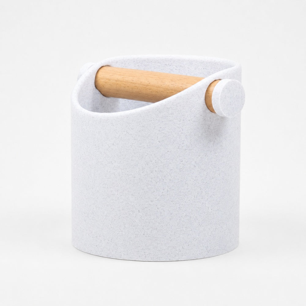 Minimalist Espresso Knock Box with Oak Bar Marble White