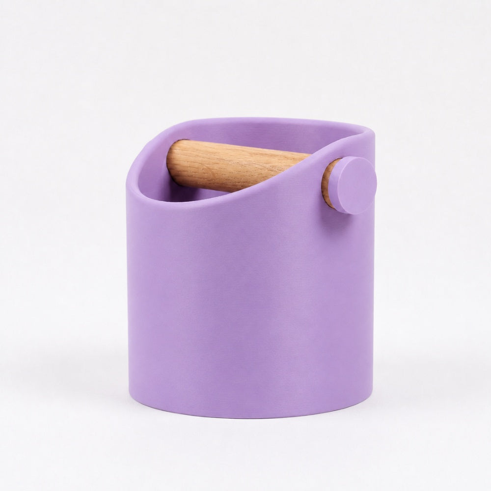 Minimalist Espresso Knock Box with Oak Bar Matte Lilac Purple