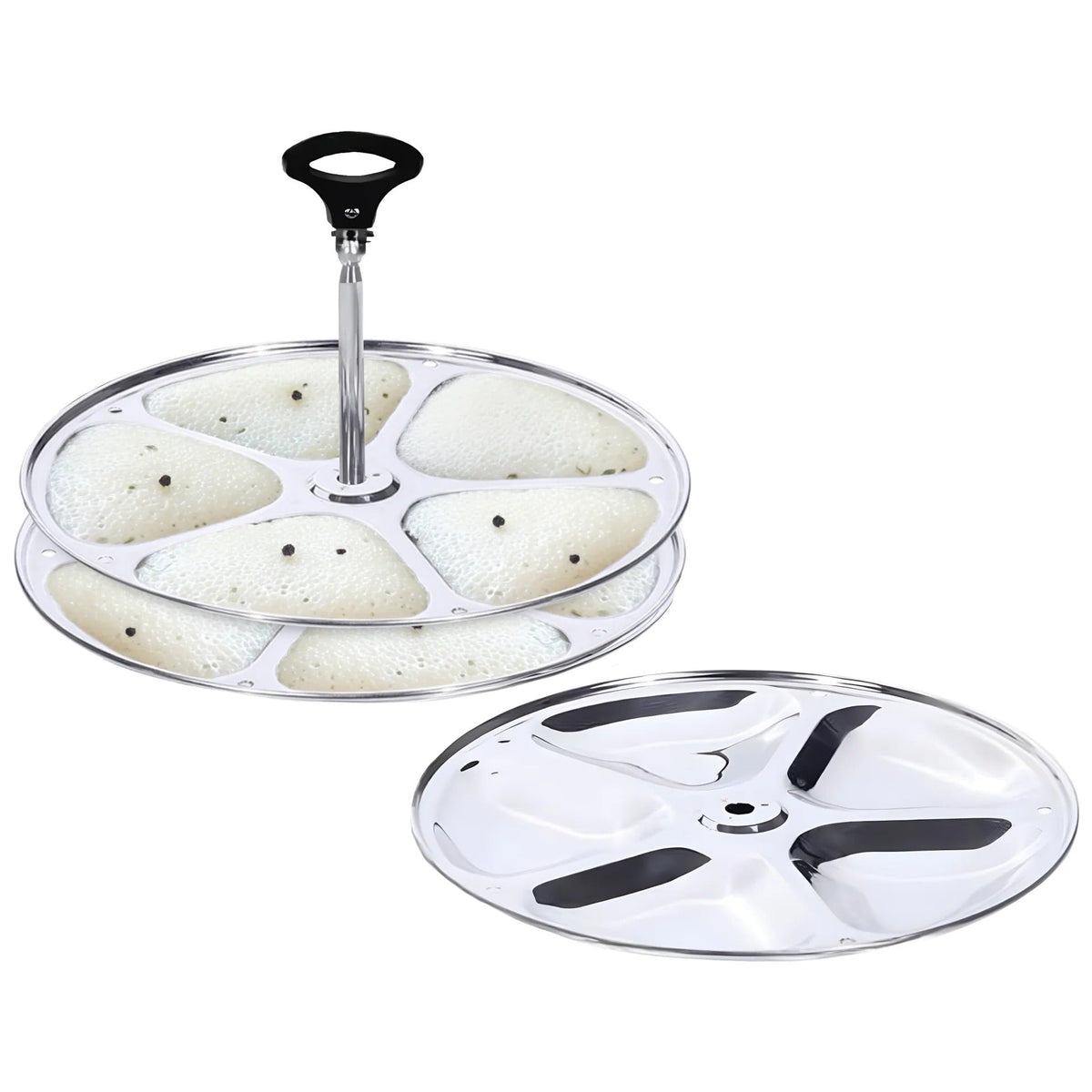 Stainless Steel Idli Maker 3 Plates 15 Idlis Removable Bakelite Handle