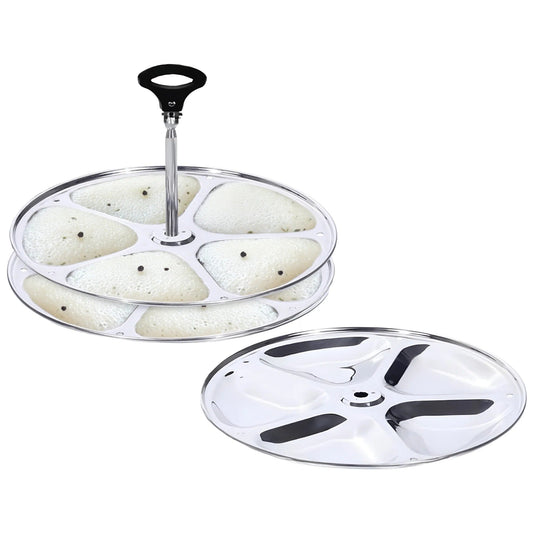 Stainless Steel Idli Maker 3 Plates 15 Idlis Removable Bakelite Handle