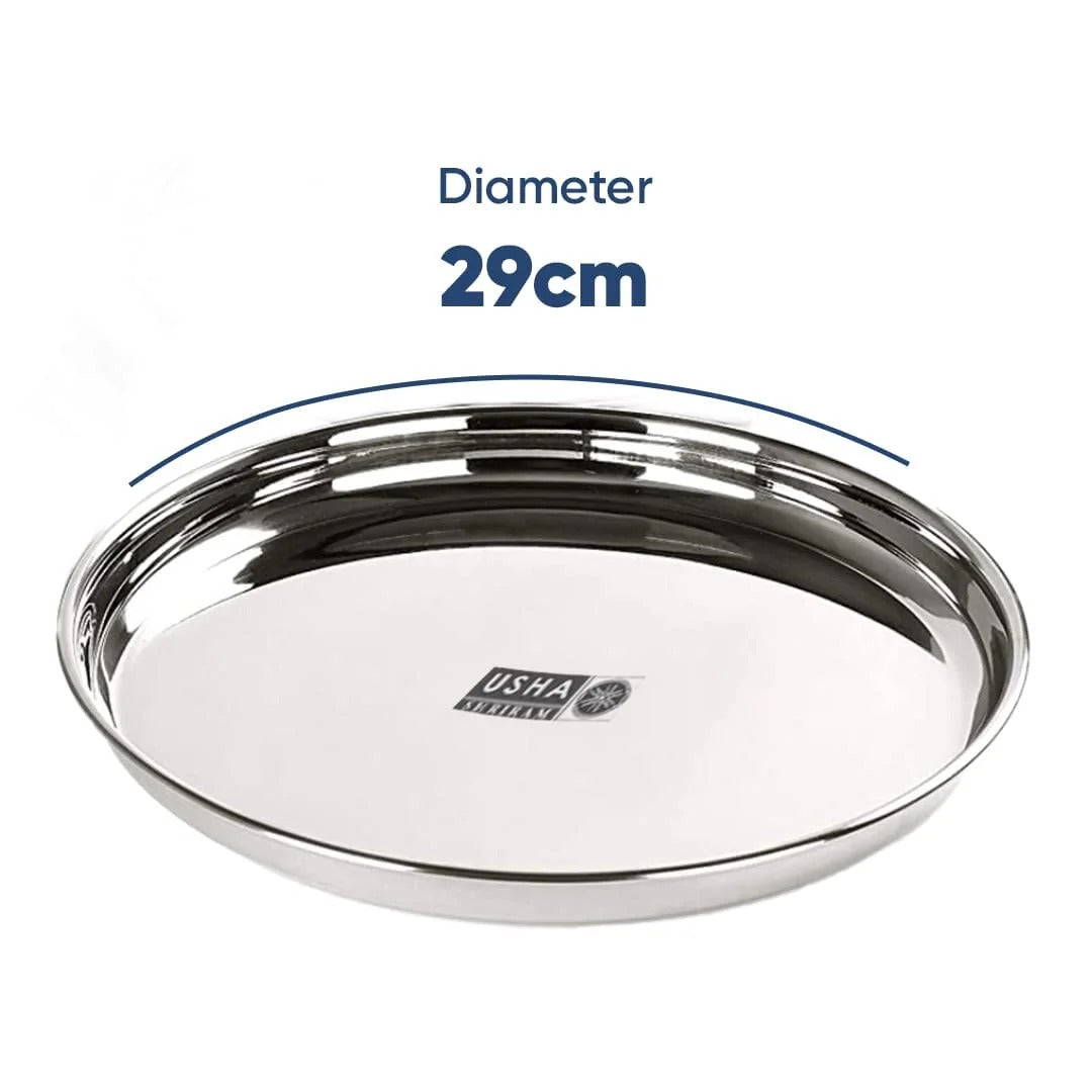 Stainless Steel Plate Set 29 cm 6pcs Heavy Gauge Deep Base Glossy Finish Durable Stackable