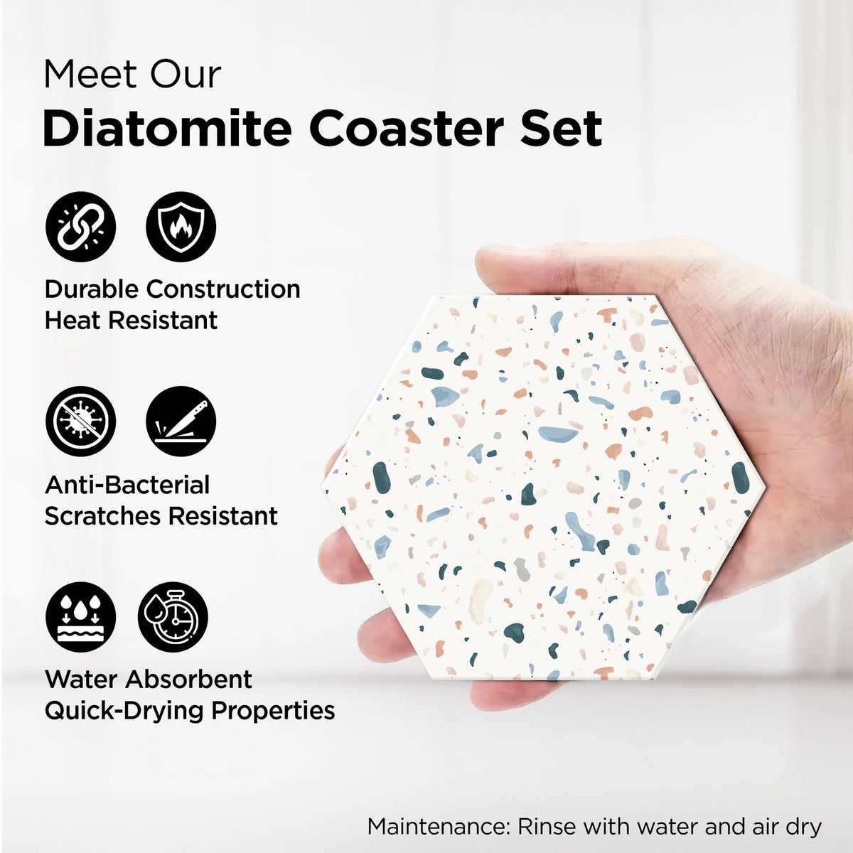Diatomite Tea Coaster Set of 6 10 cm 8 mm Thick Beige Non Slip Mat Housewarming Gift