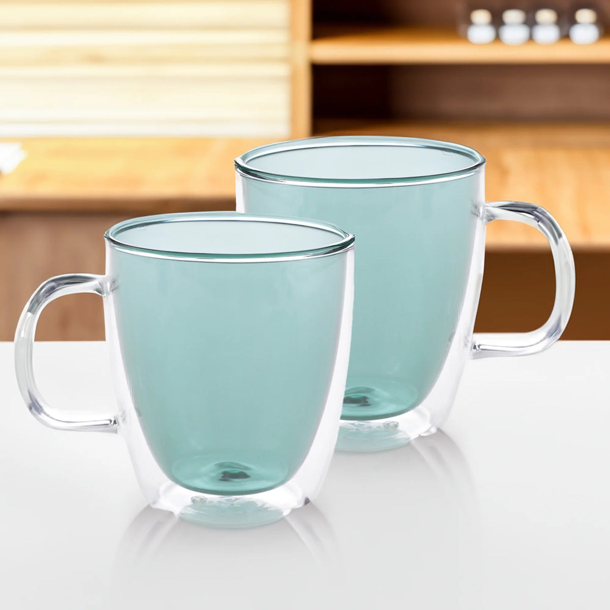 Double Walled Glass Coffee Mug Set of 2 (400 ml), Blue