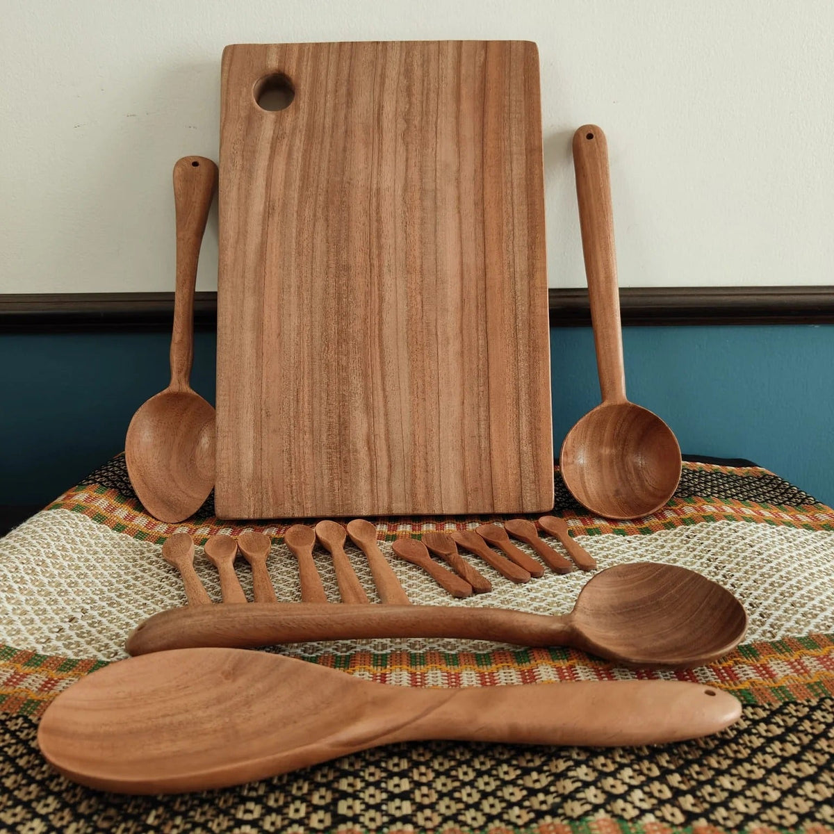 Neem Wood Kitchen Set Chopping Board Ladles Spice Masala Spoons Combo