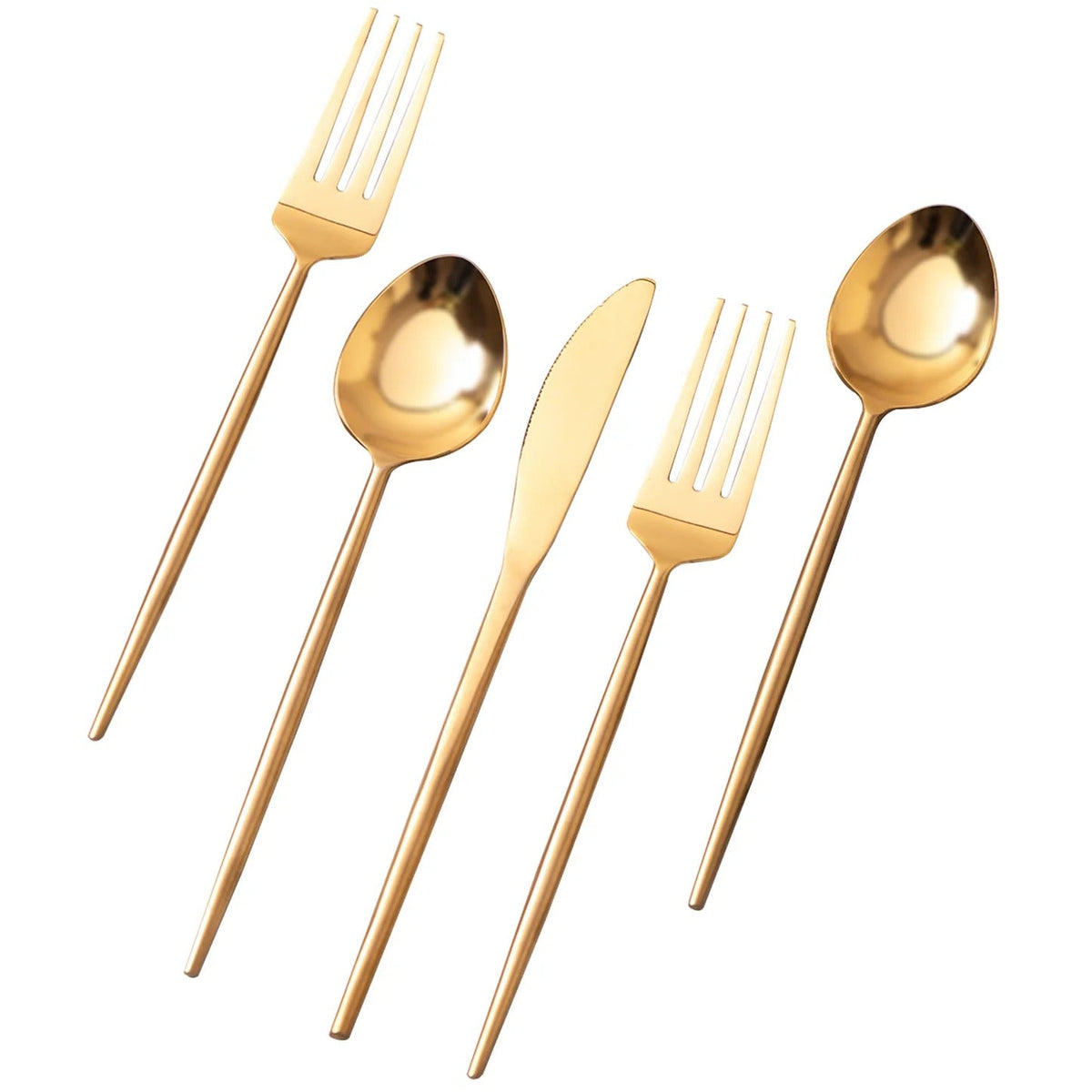 Gold Flatware Set of 5 Premium Stainless Steel