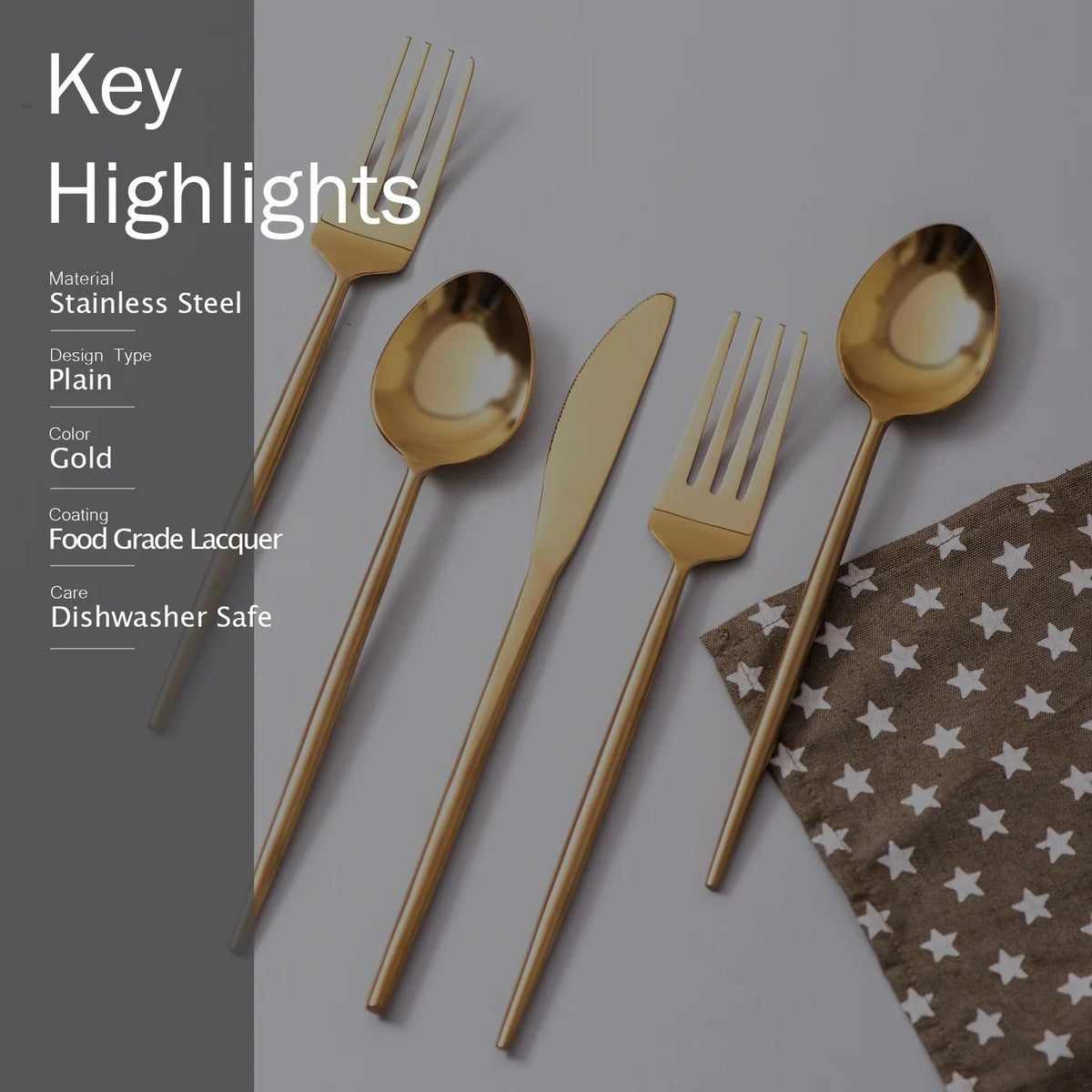 Gold Flatware Set of 5 Premium Stainless Steel