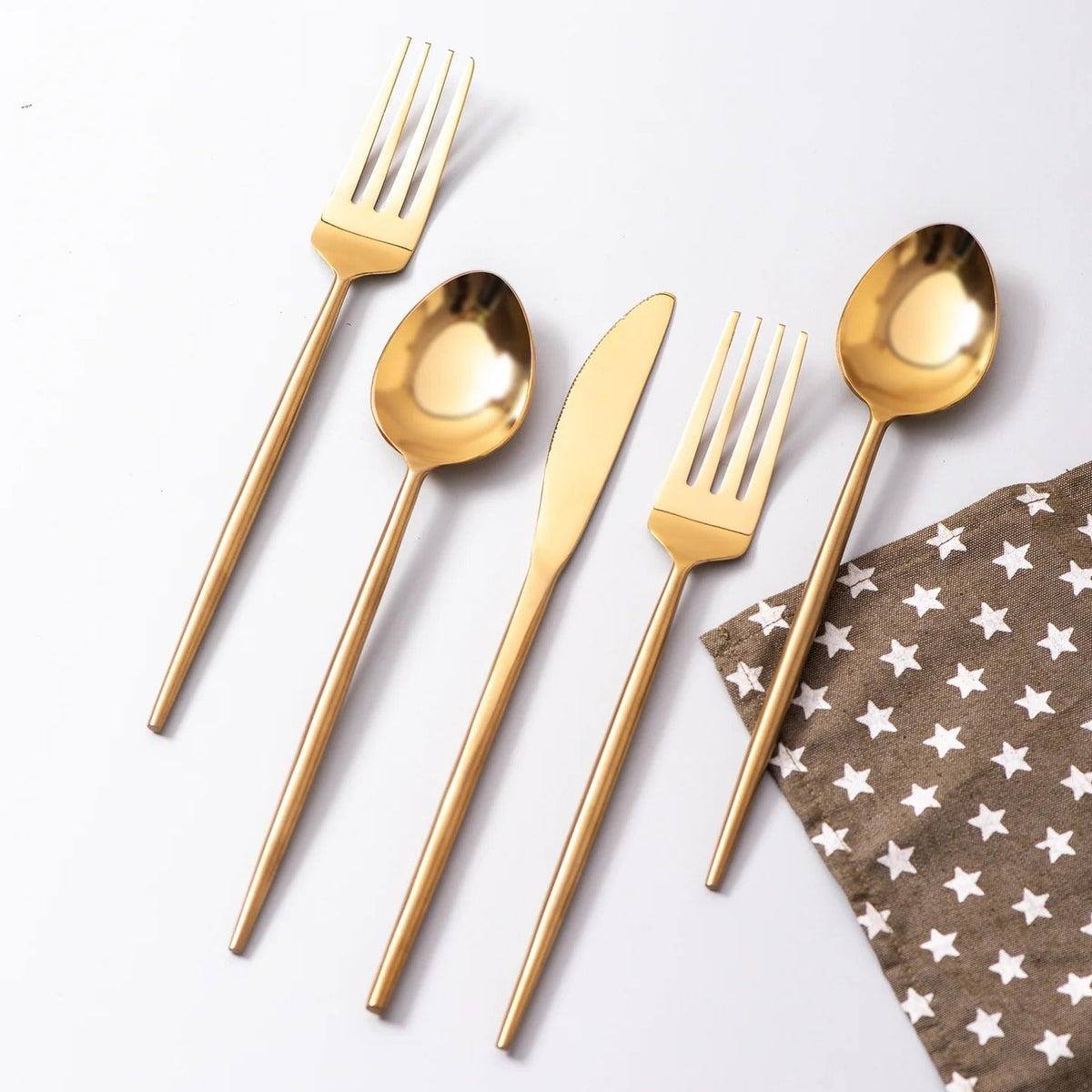Gold Flatware Set of 5 Premium Stainless Steel