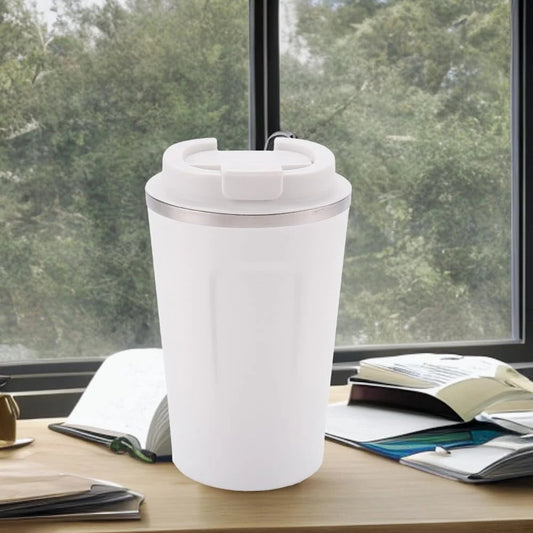 Stainless Steel Insulated Coffee Cup with Sipper, 380 ml, White