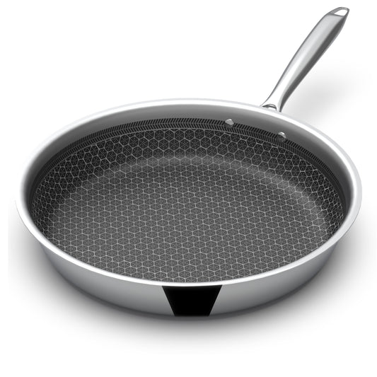 Tri-ply Stainless Steel Frying Pan, Honeycomb Pattern Fry Pan, Omelets Pan Non Stick, Riveted Handle