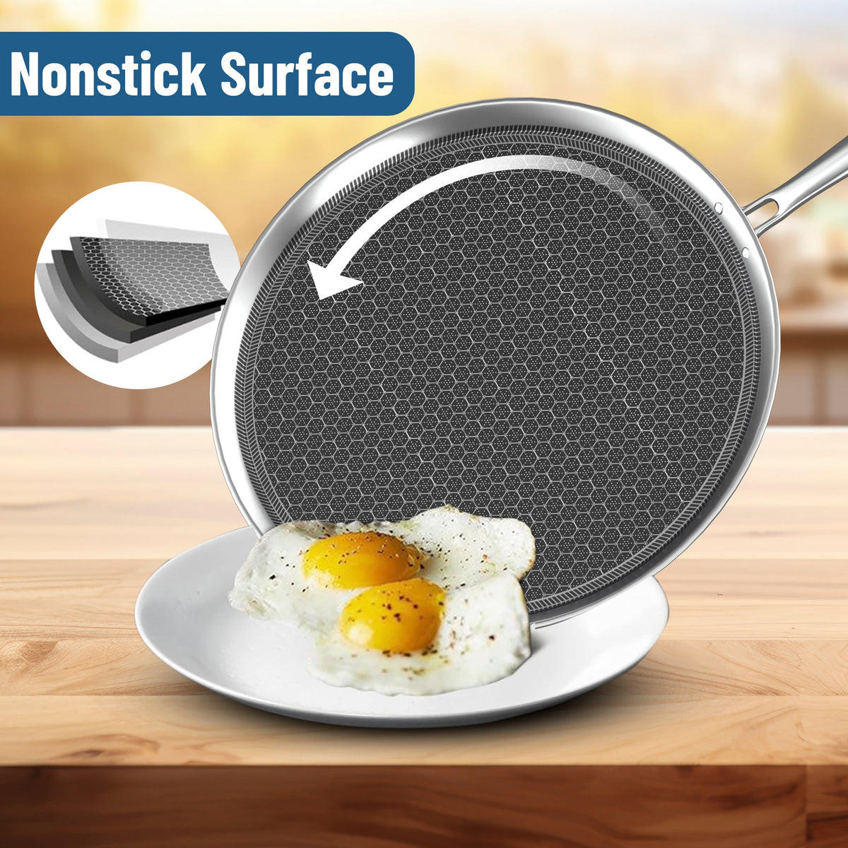 Honeycomb Triply Non Stick Dosa Tawa, Stainless Steel Tawa for Dosa, Tawa for Roti/Chapati/Paratha