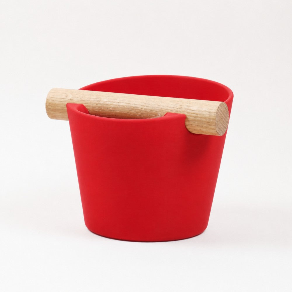Nordic Espresso Knock Box with Oak Bar Medium — 7–10 pucks Matte Scarlet Red