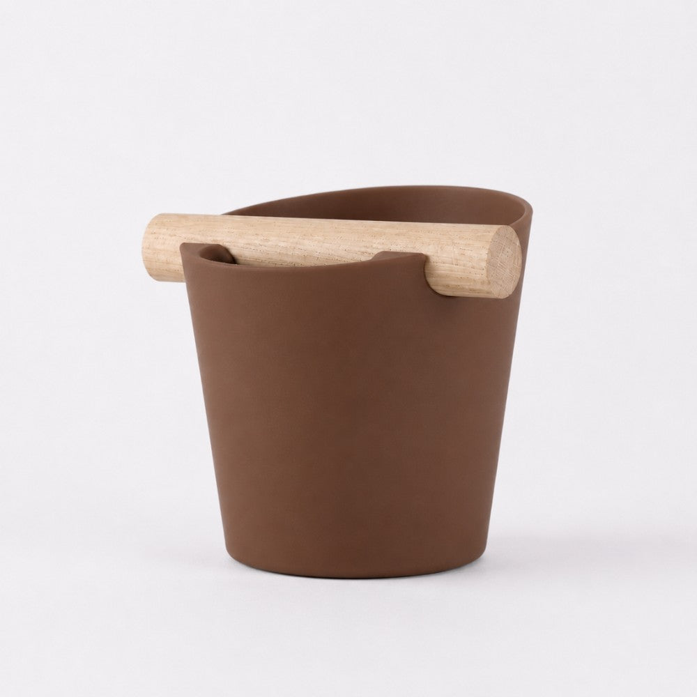 Nordic Espresso Knock Box with Oak Bar Large — 12–14 pucks Matte Brown