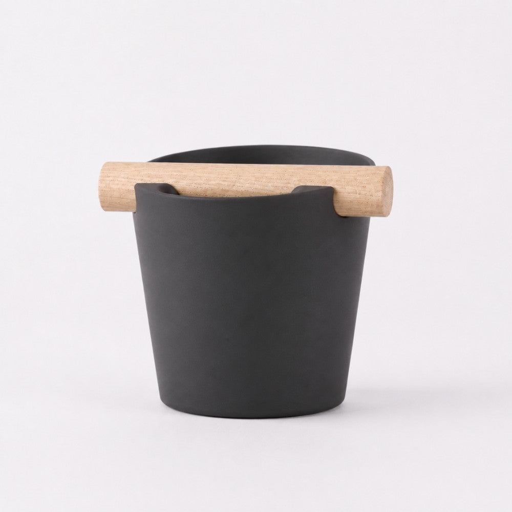 Nordic Espresso Knock Box with Oak Bar Large — 12–14 pucks Matte Charcoal