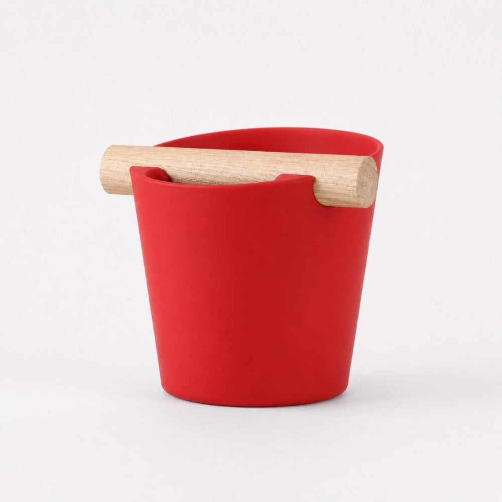 Nordic Espresso Knock Box with Oak Bar Large — 12–14 pucks Matte Scarlet Red