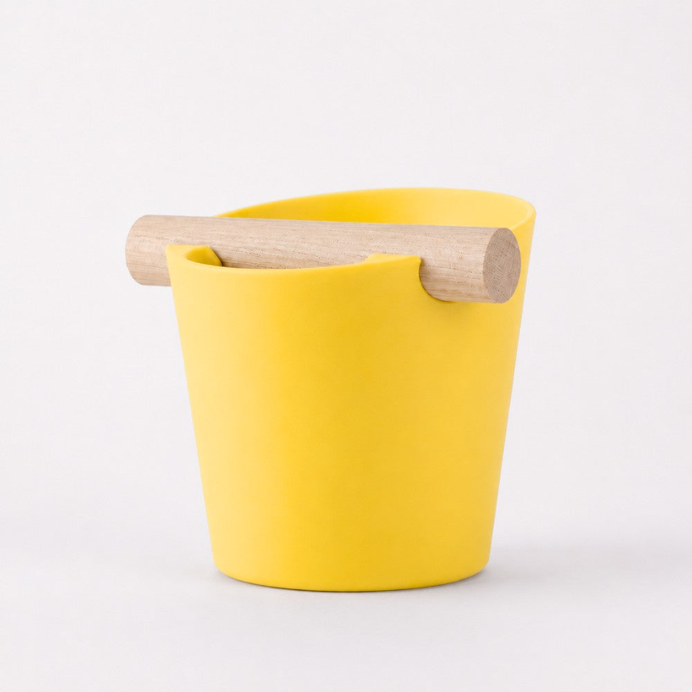 Nordic Espresso Knock Box with Oak Bar Large — 12–14 pucks Matte Lemon Yellow