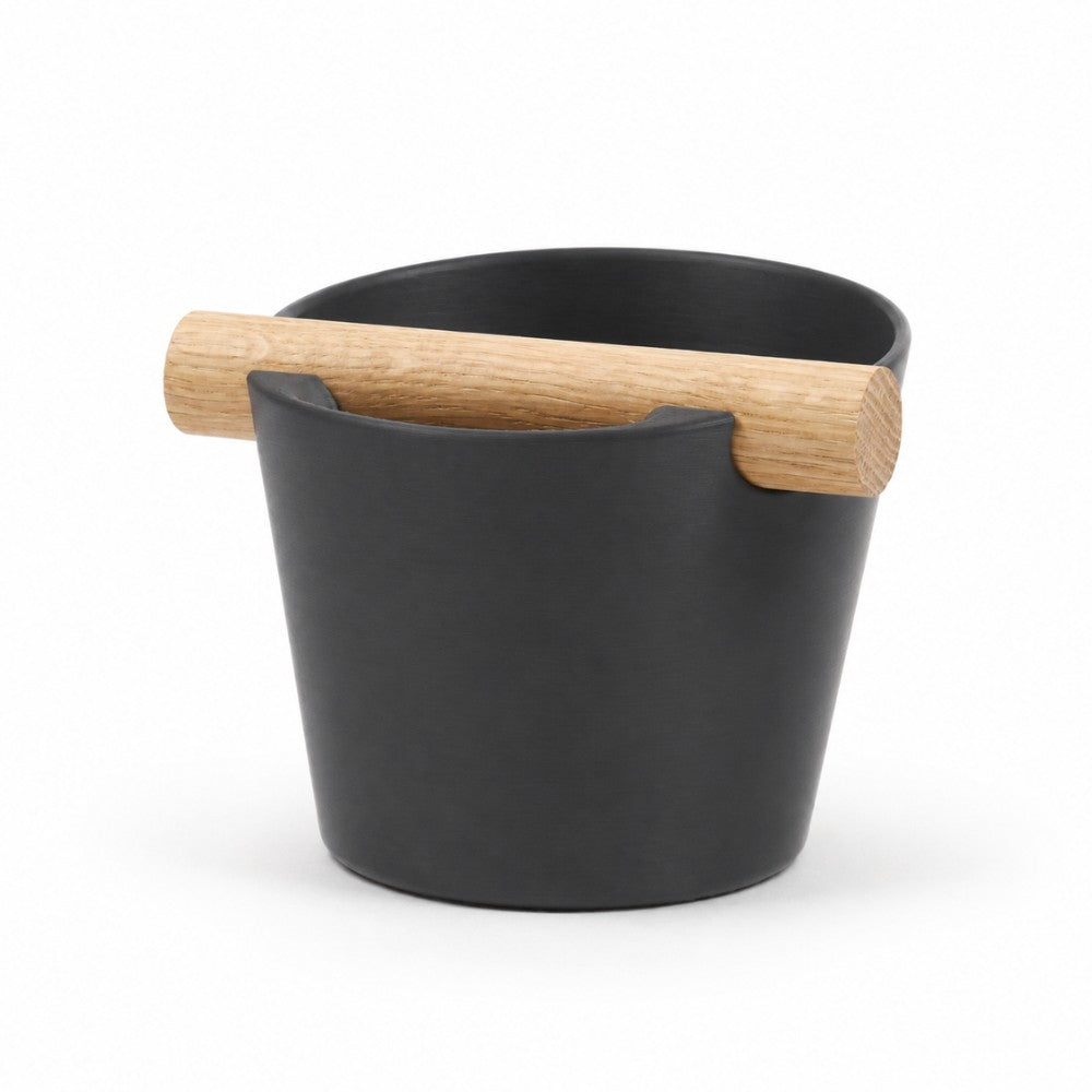 Nordic Espresso Knock Box with Oak Bar Medium — 7–10 pucks Matte Charcoal