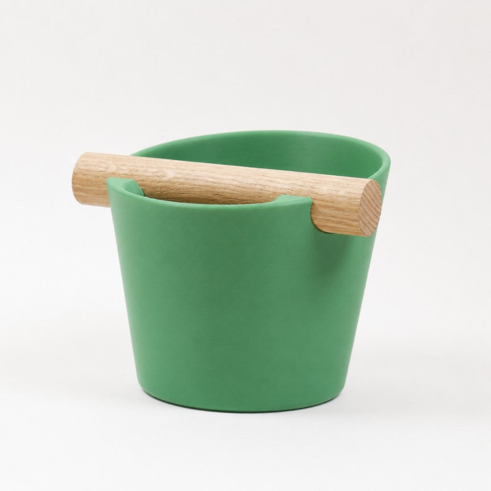 Nordic Espresso Knock Box with Oak Bar Medium — 7–10 pucks Matte Grass Green