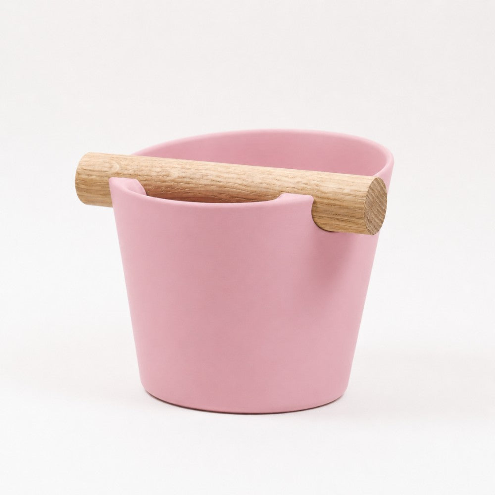 Nordic Espresso Knock Box with Oak Bar Medium — 7–10 pucks Matte Sakura Pink