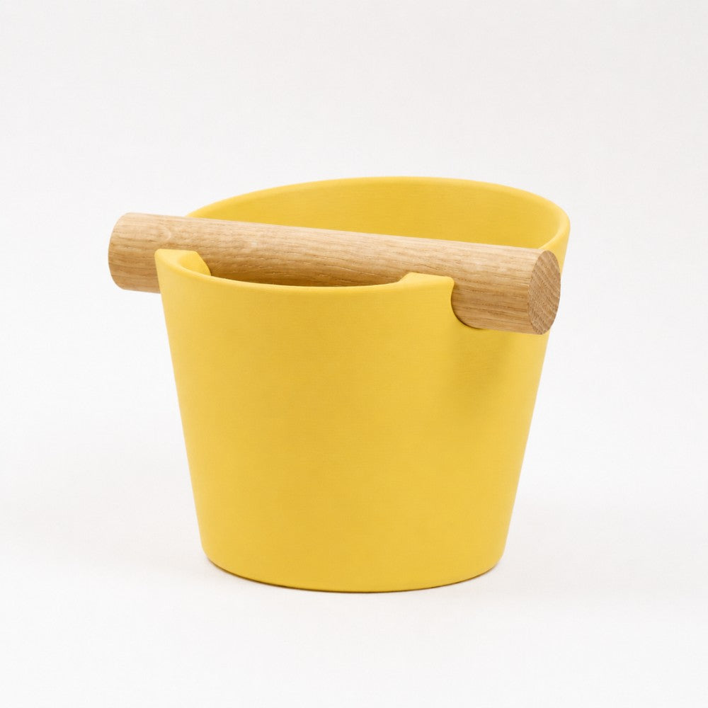 Nordic Espresso Knock Box with Oak Bar Medium — 7–10 pucks Matte Lemon Yellow