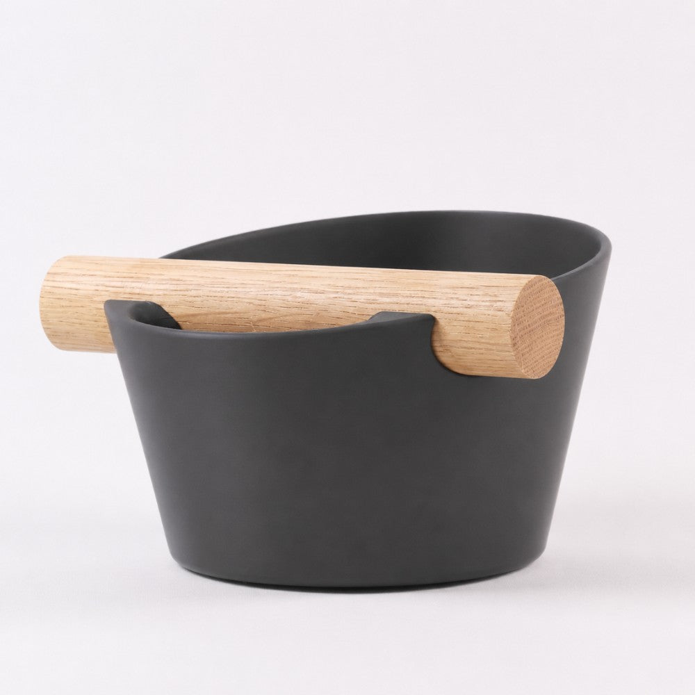Nordic Espresso Knock Box with Oak Bar Small — 5–7 pucks Matte Charcoal