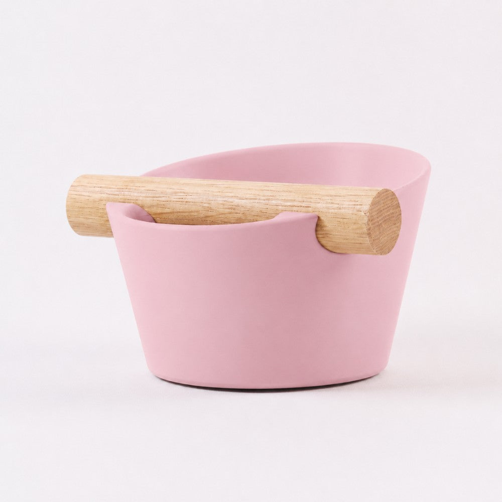 Nordic Espresso Knock Box with Oak Bar Small — 5–7 pucks Matte Sakura Pink
