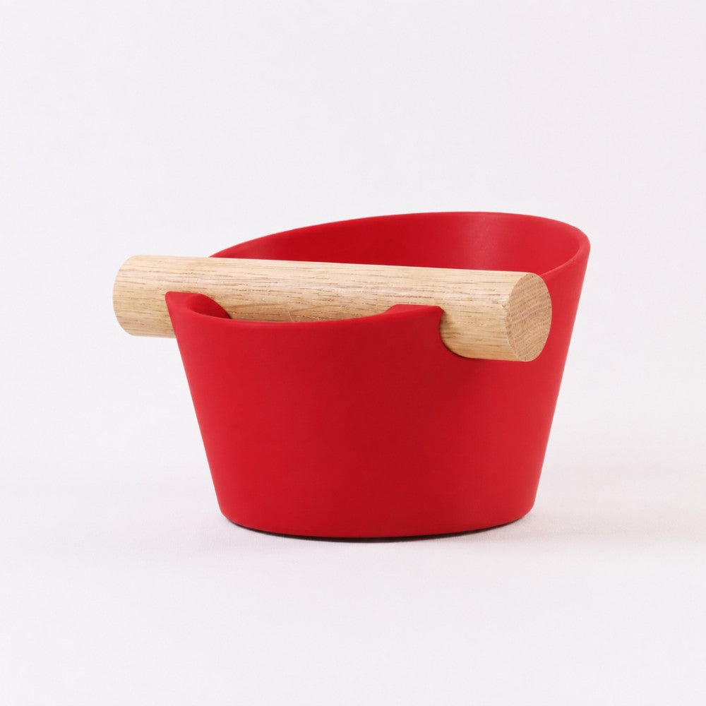 Nordic Espresso Knock Box with Oak Bar Small — 5–7 pucks Matte Scarlet Red