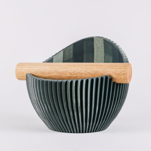 Sculptural Ribbed Espresso Knock Box with Oak Bar Galaxy Green