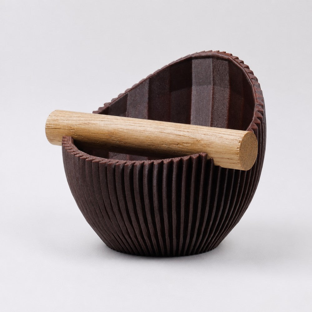 Sculptural Ribbed Espresso Knock Box with Oak Bar