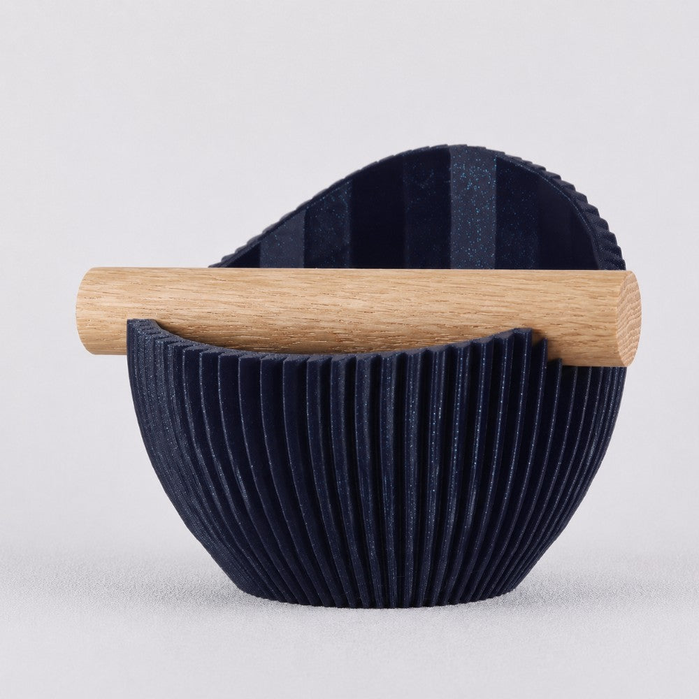 Sculptural Ribbed Espresso Knock Box with Oak Bar Galaxy Nebulae