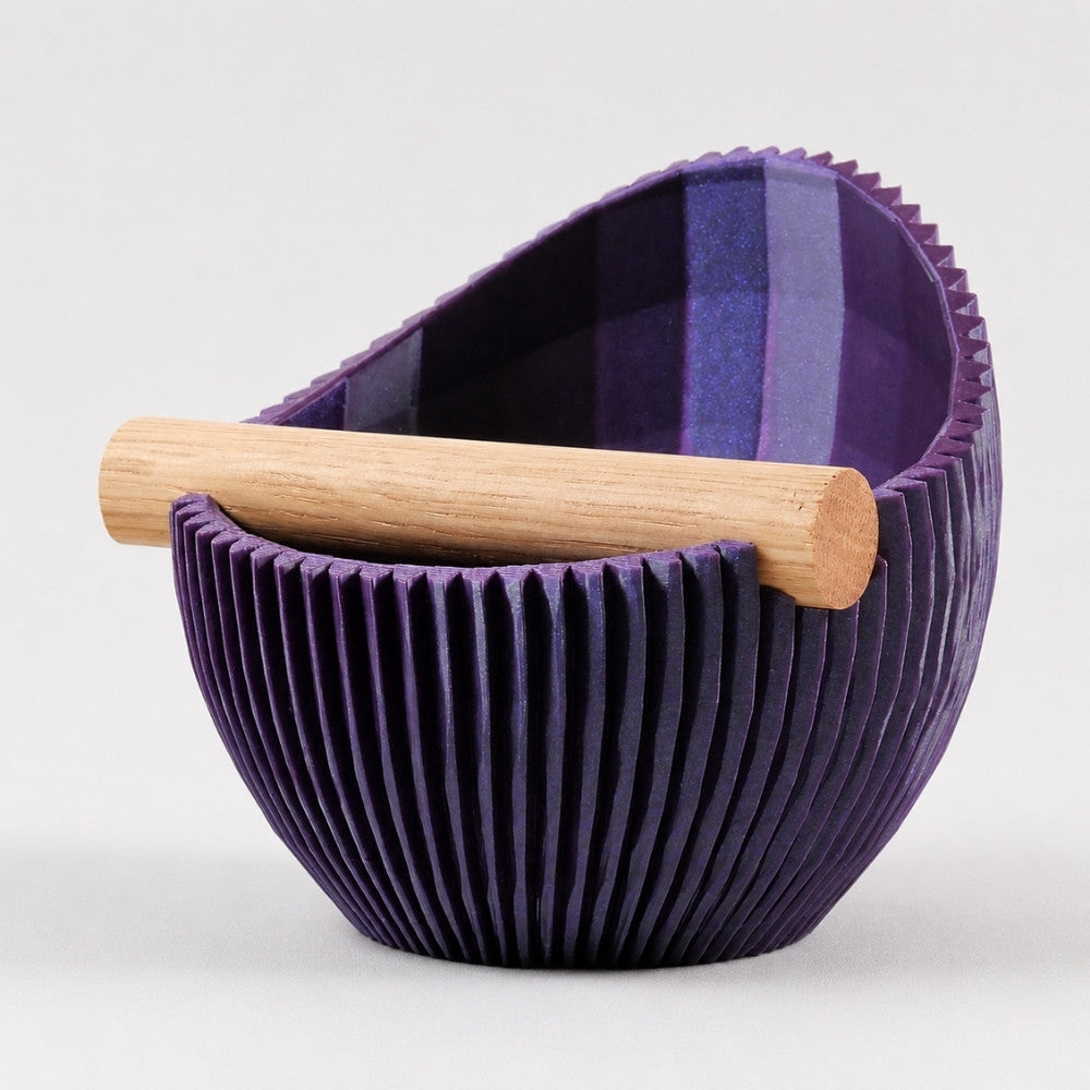 Sculptural Ribbed Espresso Knock Box with Oak Bar Galaxy Purple